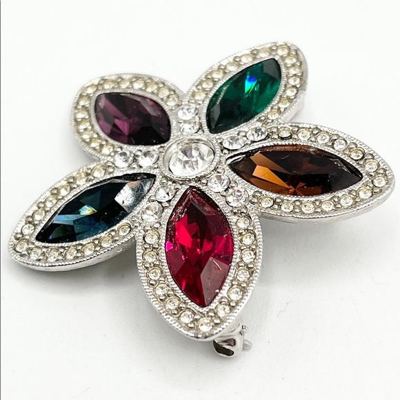 Vintage Kenneth Lane Rhinestone Flower Brooch Pin - Picture 3 of 5
